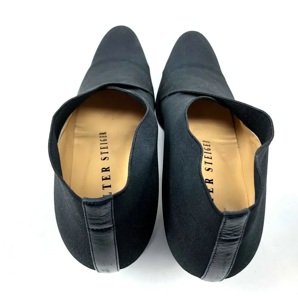 Walter Steiger Boots Womens 8.5 AA Black Fabric Heel Career Dress‎ Ankle Bootie